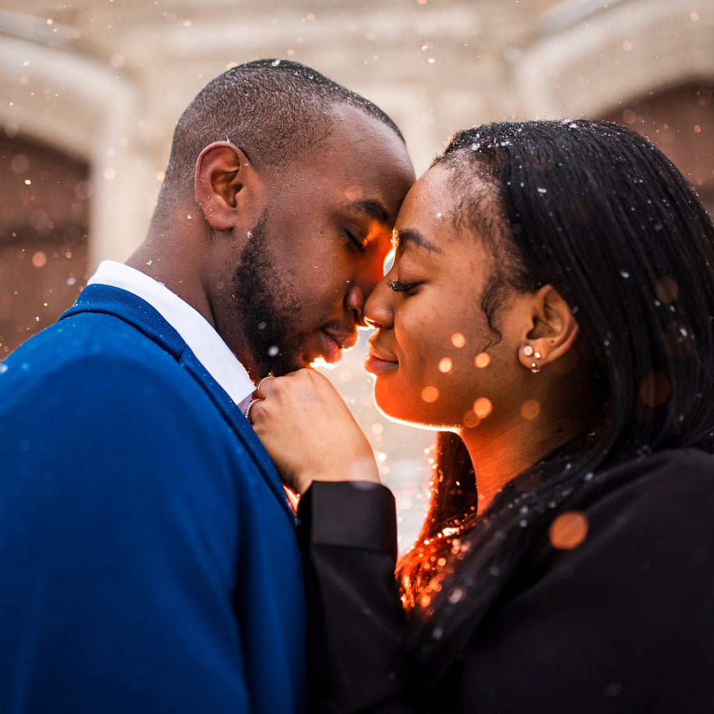 winter engagement session for passionate couple